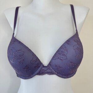 Victoria's Secret Bra Demi Uplift Biofit Purple Lavender Lace Soft Comfy Sz 34D